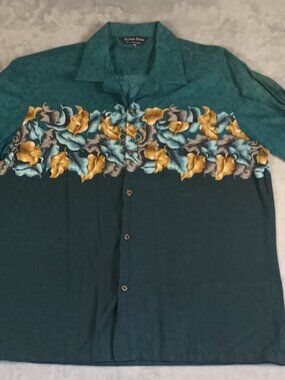 Norman James Men's Tropical Shirt Size L Teal Green Made in USA